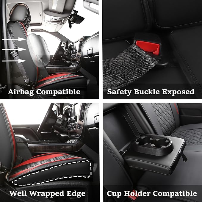 Seat Covers for Chevrolet Silverado / GMC Sierra — Full Set — Black / Red
