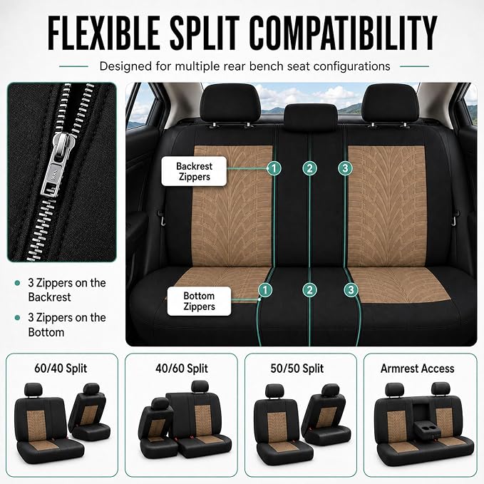 Universal Fabric Seat Covers — Full Set — Beige