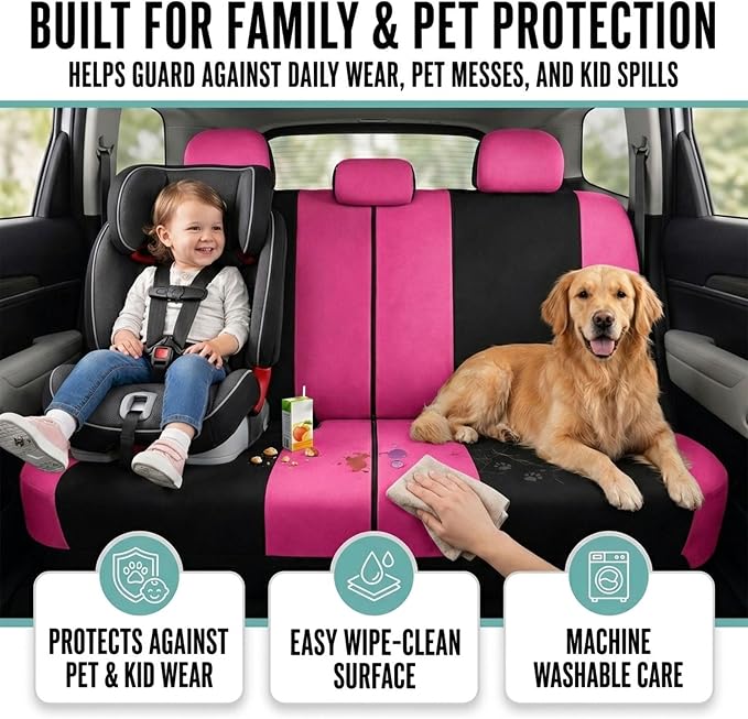 Universal Fabric Seat Covers — Full Set — Pink