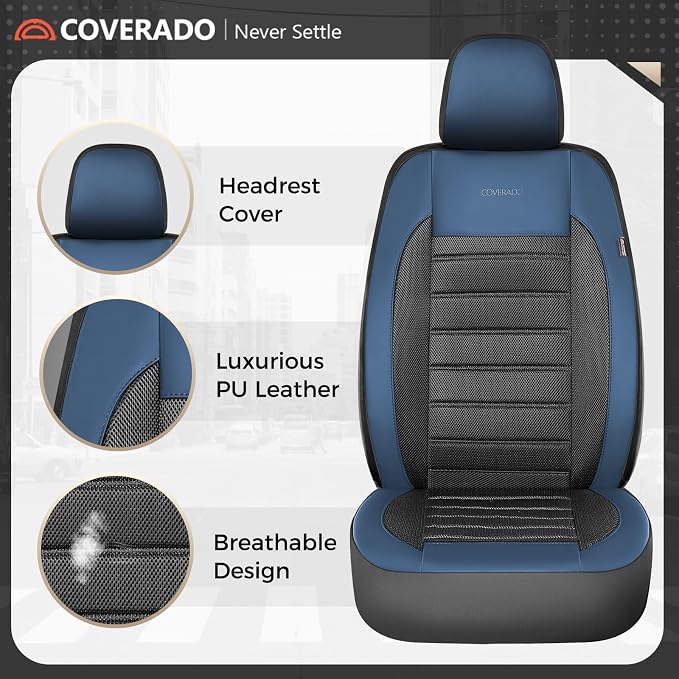 Fabric Car Seat Covers — Front Seat — Black / Blue