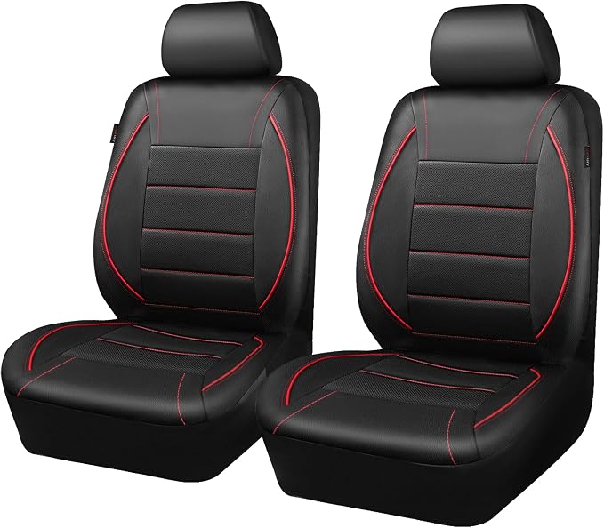Universal Faux Leather Seat Covers — Front Seat — Black / Red