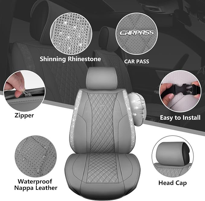 Universal Faux Leather Seat Covers — Full Set — Gray