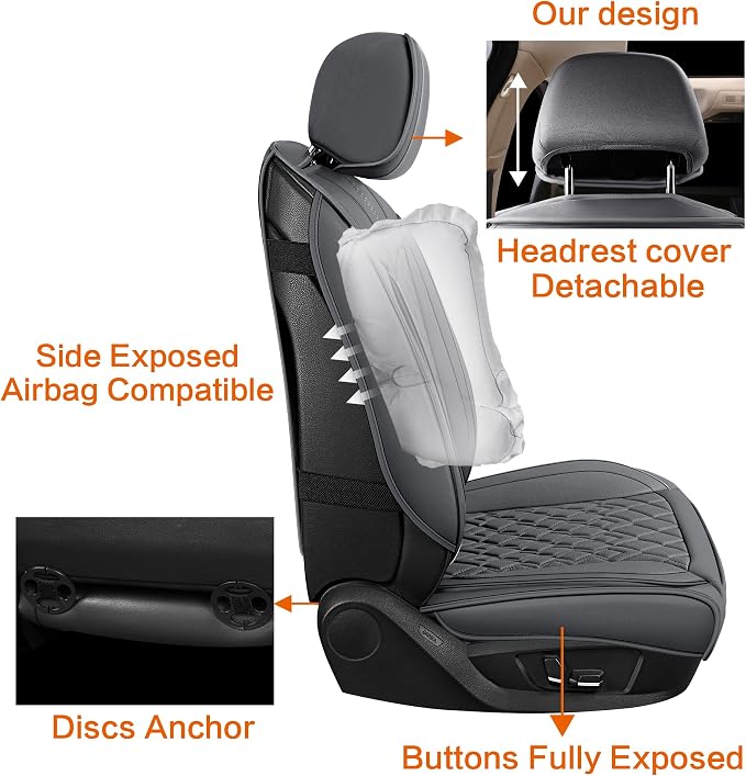 Universal Faux Leather Seat Covers — Full Set — Gray