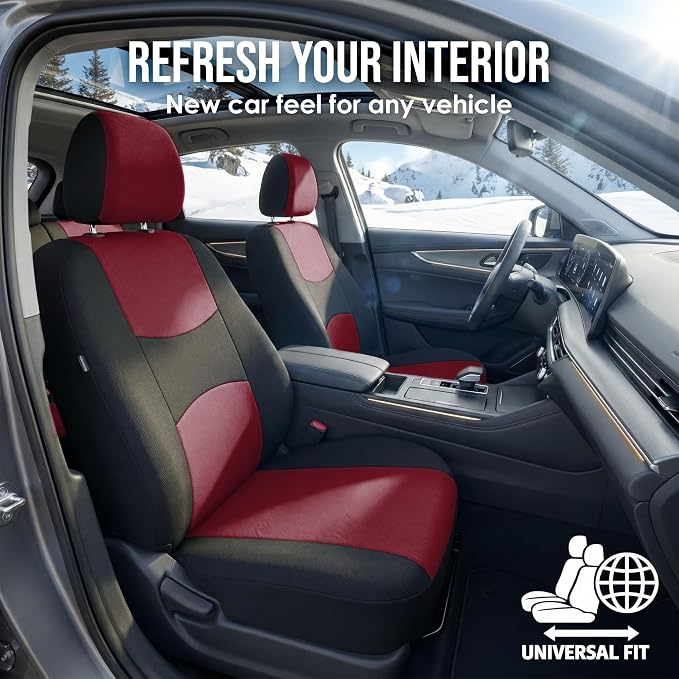 Universal Fabric Seat Covers — Front Seat — Burgundy