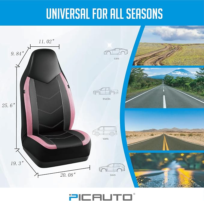 Universal Fabric Seat Covers — Front Seat — Black / Pink