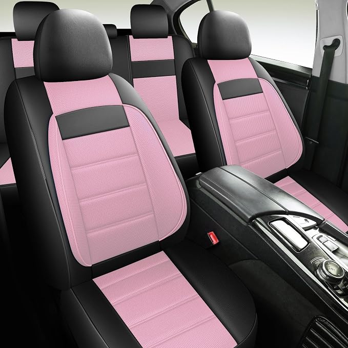 Universal Fabric Seat Covers — Black / Pink