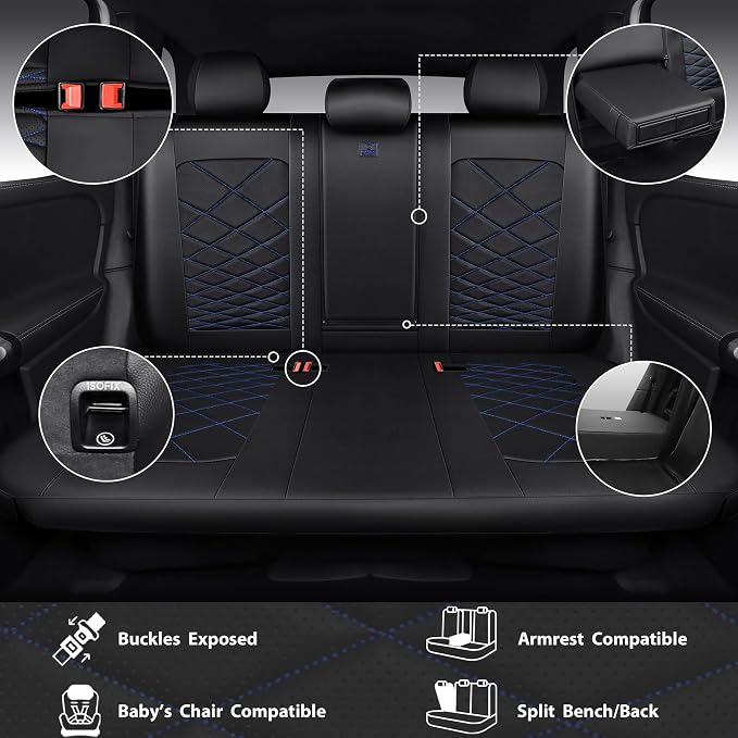 Universal Faux Leather Seat Covers — Full Set — Black / Blue