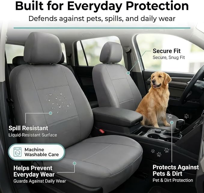 Universal Faux Leather Seat Covers — Full Set — Gray