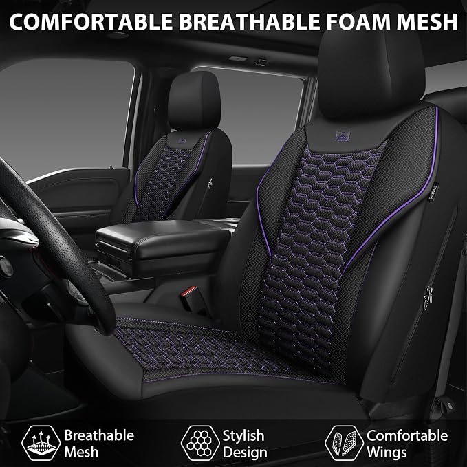 Universal Fabric Seat Covers — Front Seat — Black / Purple