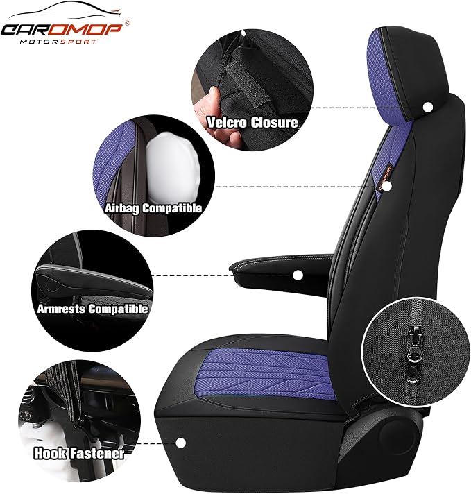 Universal Faux Leather Seat Covers — Front Seat — Black / Blue