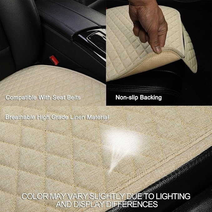 Fabric Car Seat Covers — Front Seat — Beige / Tan / White