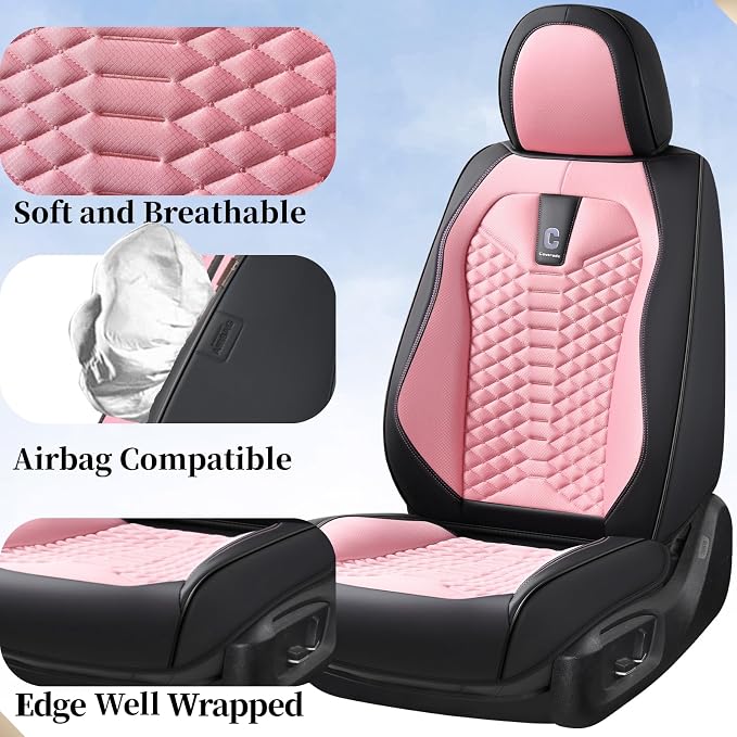 Universal Faux Leather Seat Covers — Full Set — Pink