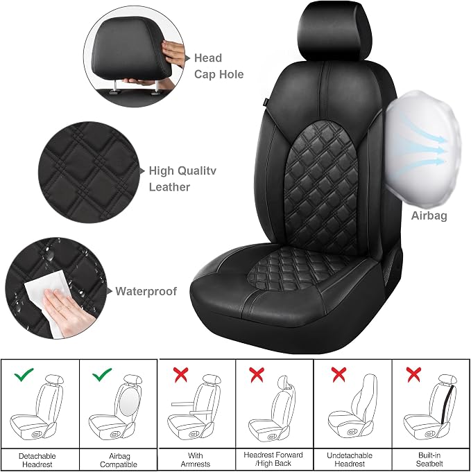 Universal Faux Leather Seat Covers — Front Seat — Black