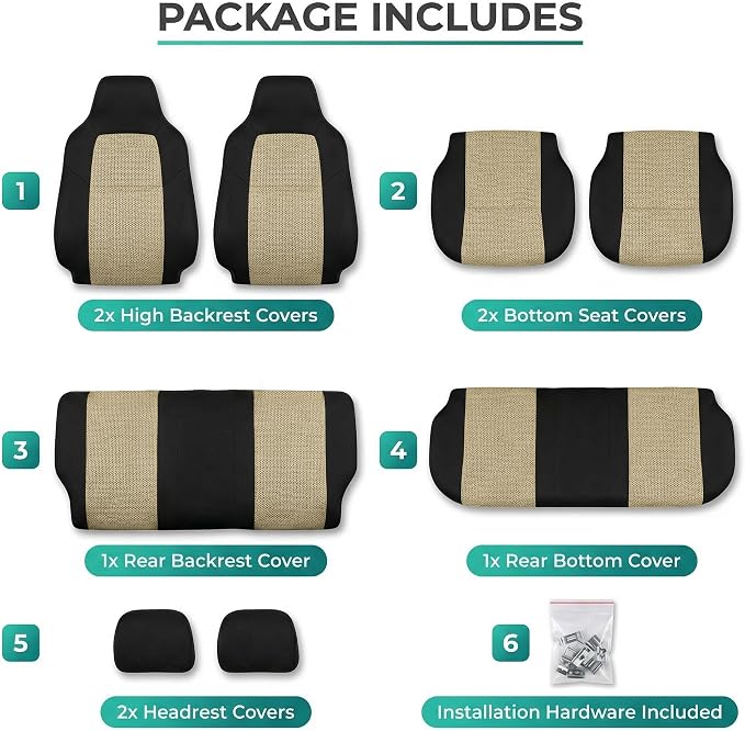 Universal Fabric Seat Covers — Front Seat — Beige