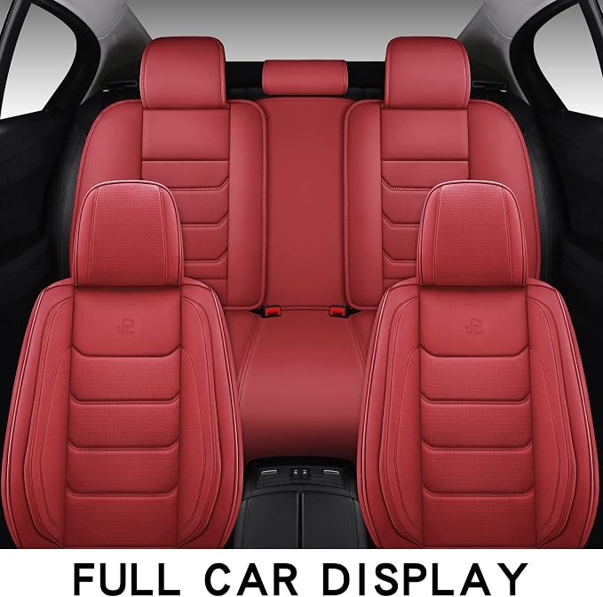 Faux Leather Car Seat Covers — Full Set — Red