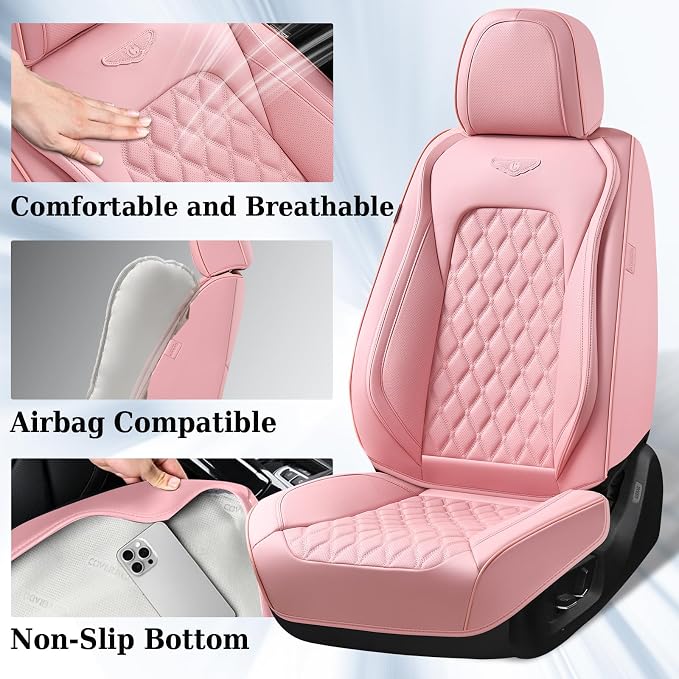 Universal Faux Leather Seat Covers — Full Set — Pink