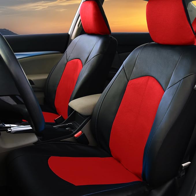 Universal Faux Leather Seat Covers — Full Set — Red / Black / Tan