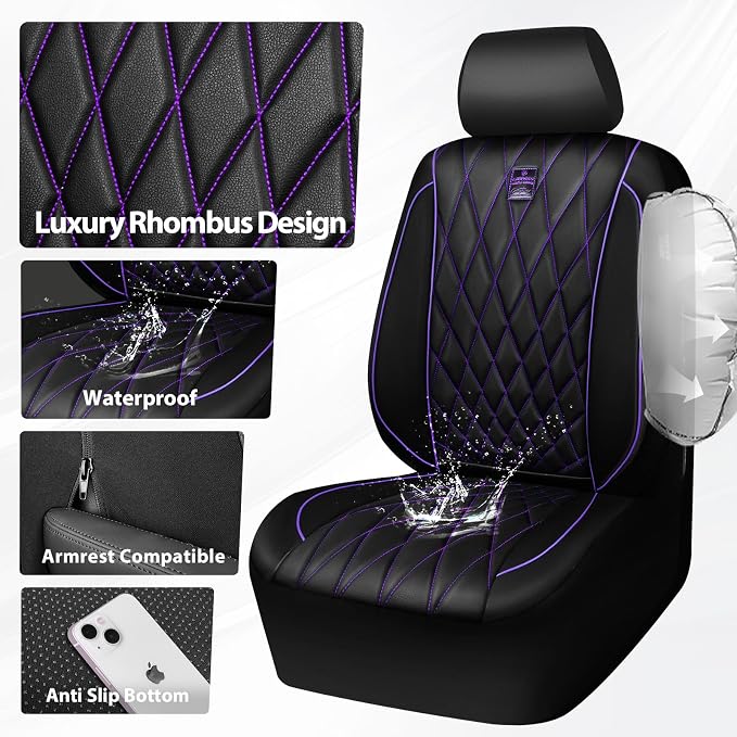 Universal Faux Leather Seat Covers — Front Seat — Black / Purple