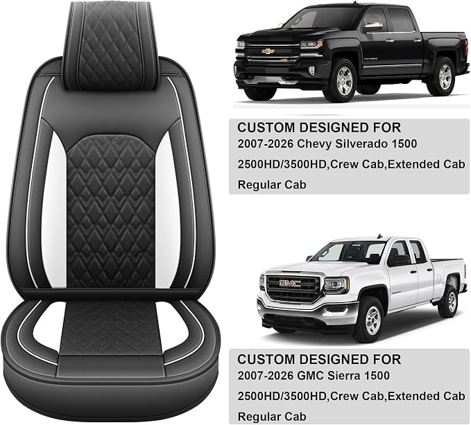 Seat Covers for Chevrolet Silverado / GMC Sierra — Full Set — Black / White
