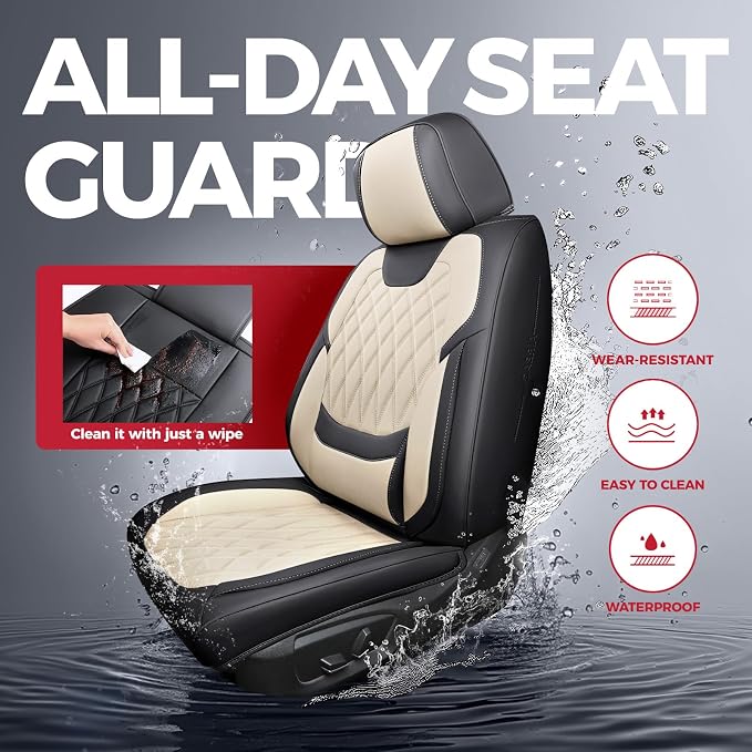 Universal Faux Leather Seat Covers — Full Set — Black / Beige