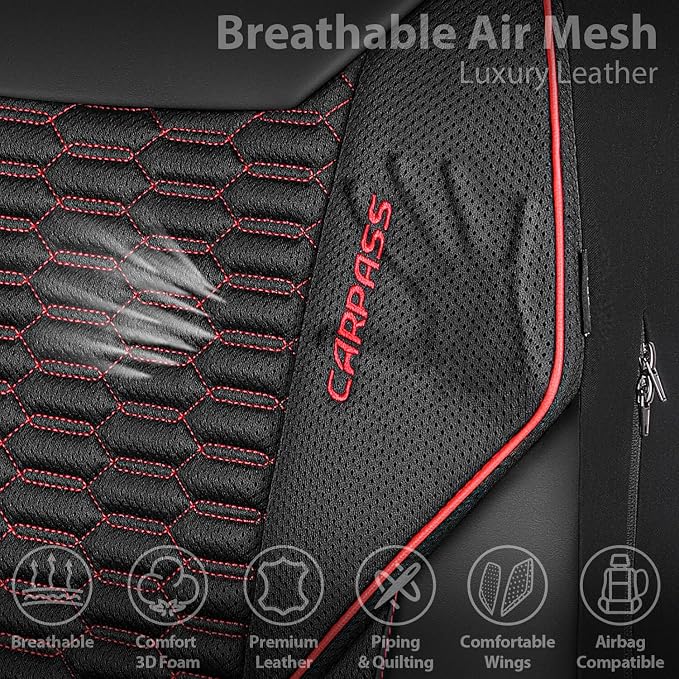 Universal Faux Leather Seat Covers — Full Set — Black / Red