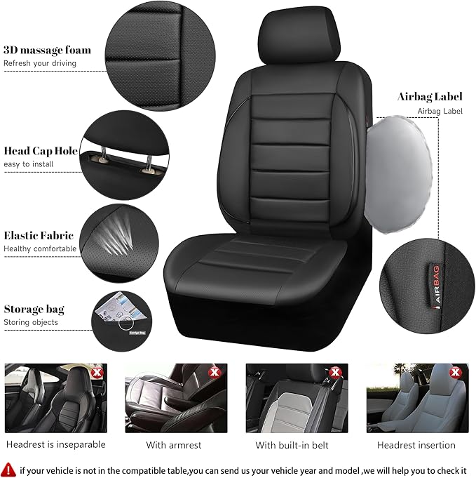 Universal Faux Leather Seat Covers — Front Seat — Black