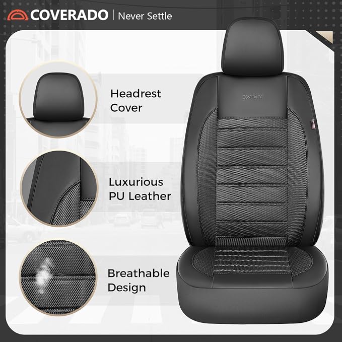 Fabric Car Seat Covers — Full Set — Black