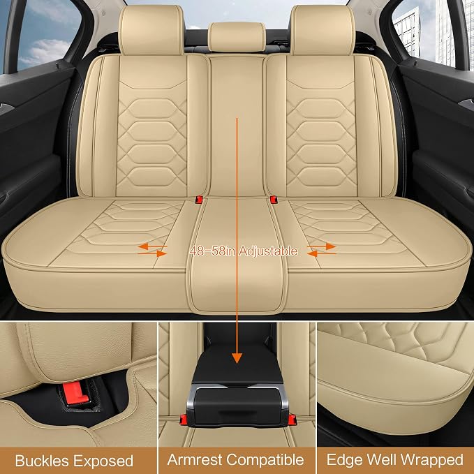 Universal Faux Leather Seat Covers — Full Set — Beige