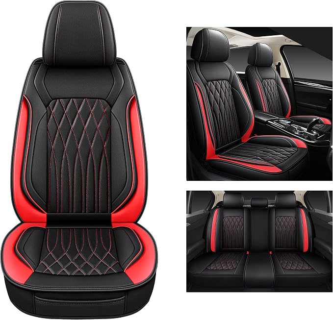 Universal Faux Leather Seat Covers — Black / Red
