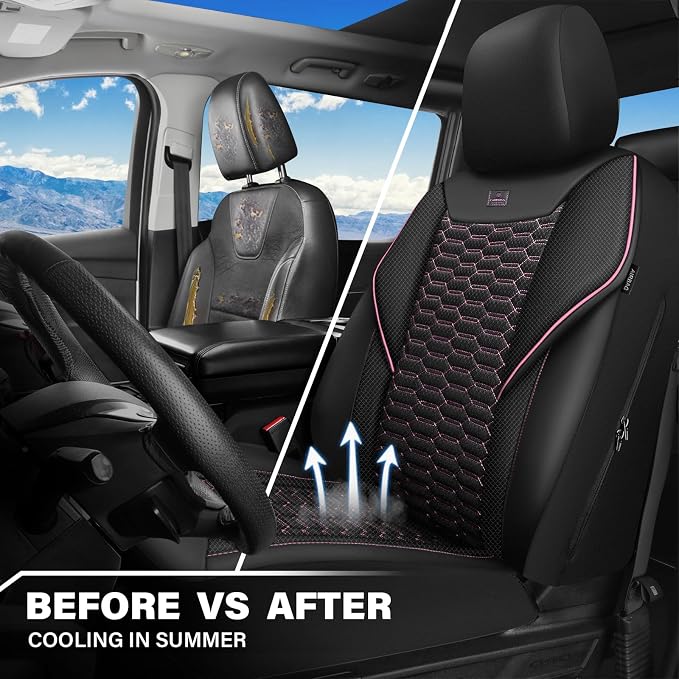 Universal Fabric Seat Covers — Front Seat — Black / Pink