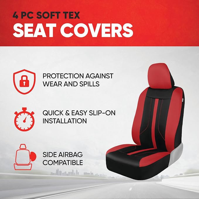 Fabric Car Seat Covers — Front Seat — Red