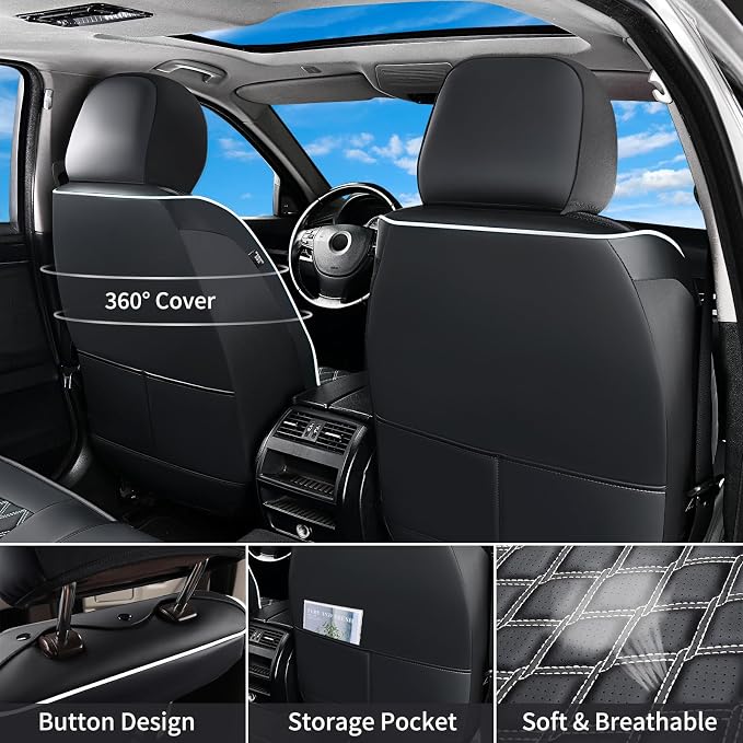 Seat Covers for Multiple Vehicles — Full Set — Black / White
