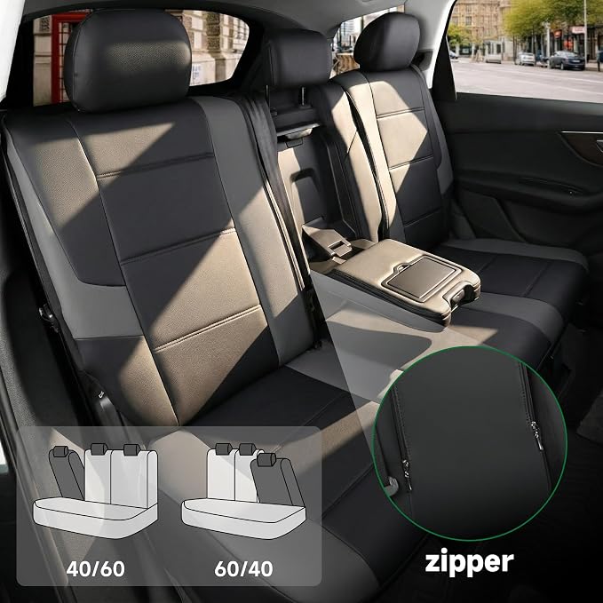 Faux Leather Seat Covers for Multiple Vehicles — Full Set — Black / Gray