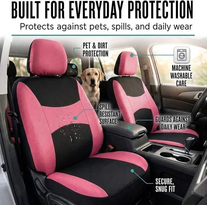 Universal Fabric Seat Covers — Full Set — Pink