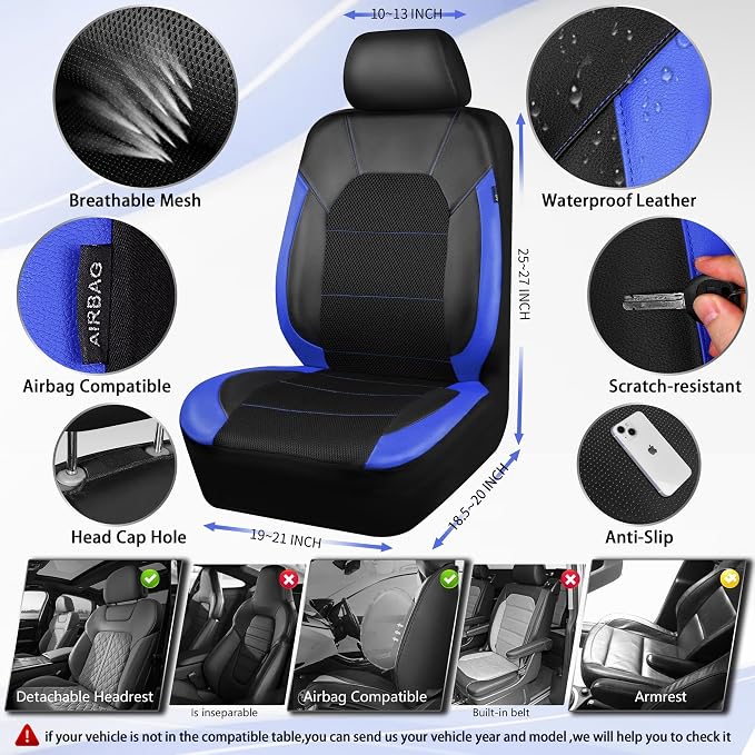 Universal Fabric Seat Covers — Front Seat — Black / Blue