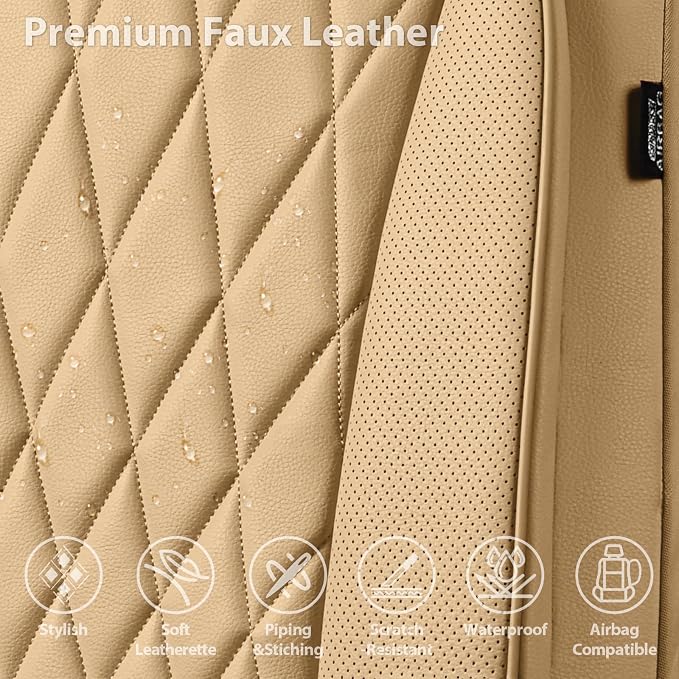 Universal Faux Leather Seat Covers — Front Seat — Beige