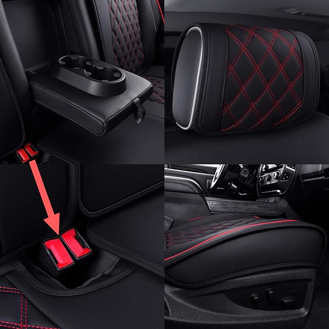 Faux Leather Seat Covers for Chevrolet Silverado / GMC Sierra — Full Set — Black / Red