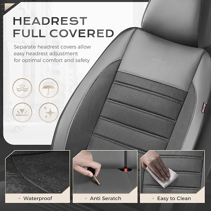 Fabric Car Seat Covers — Full Set — Black / Gray