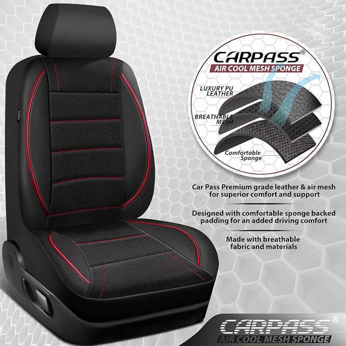 Universal Fabric Seat Covers — Front Seat — Black / Red
