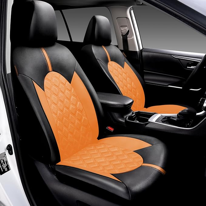 Universal Faux Leather Seat Covers — Front Seat — Orange / Brown