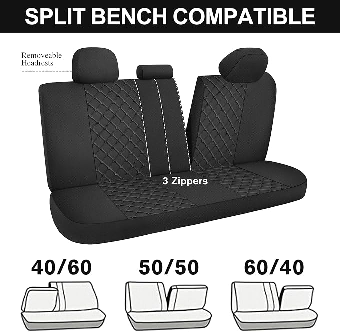 Fabric Car Seat Covers — Full Set — Black