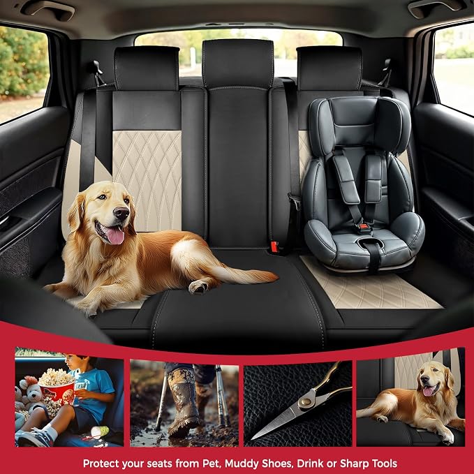 Faux Leather Car Seat Covers — Full Set — Black / Beige
