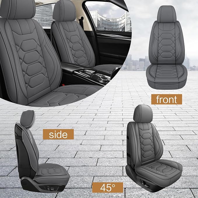 Universal Faux Leather Seat Covers — Front Seat — Gray