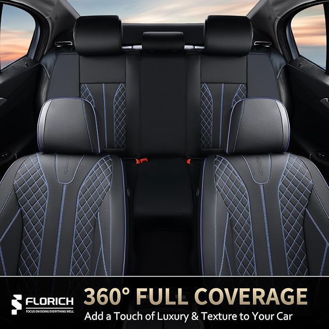 Universal Faux Leather Seat Covers — Full Set — Black / Blue