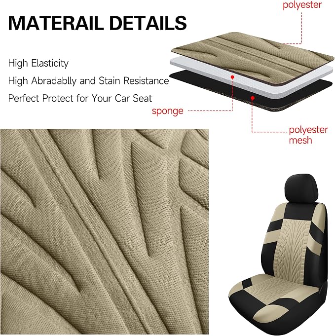 Universal Fabric Seat Covers — Full Set — Black / Beige