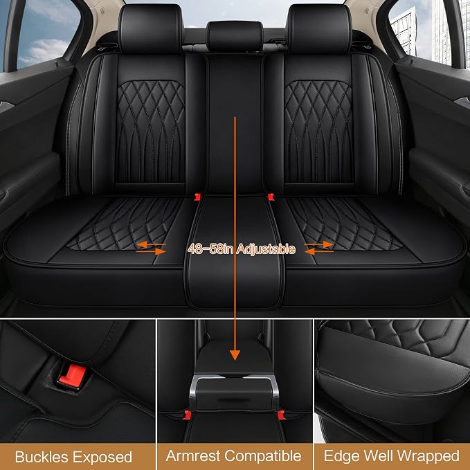 Universal Faux Leather Seat Covers — Full Set — Black