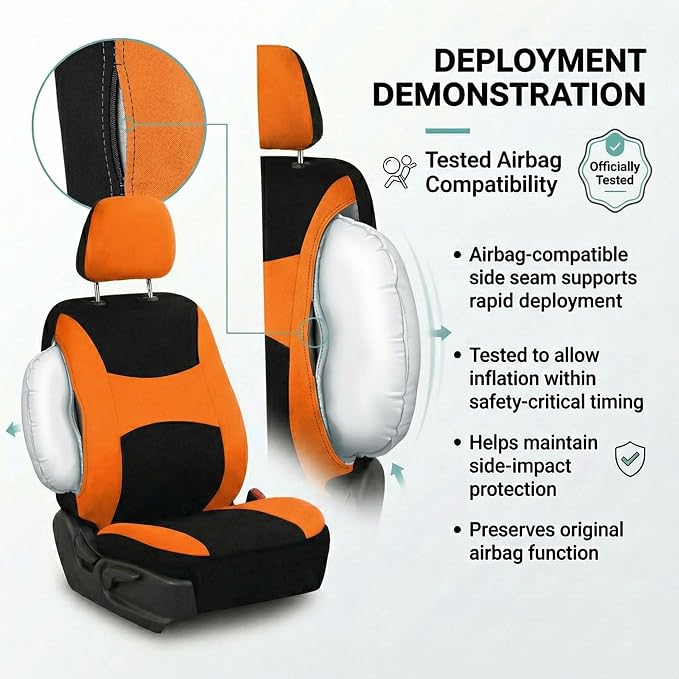 Universal Fabric Seat Covers — Front Seat — Orange