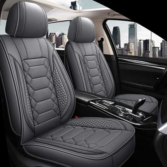 Universal Faux Leather Seat Covers — Front Seat — Gray