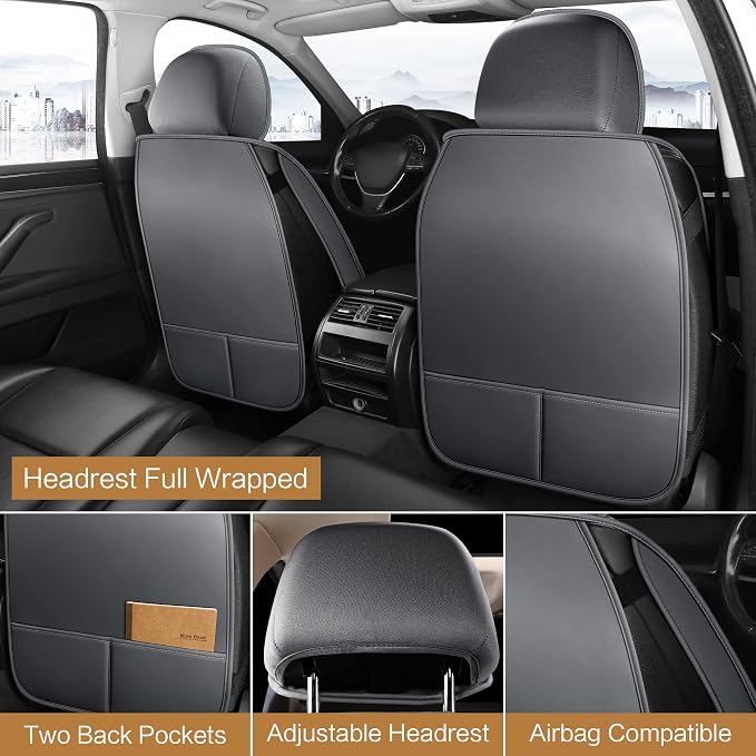 Universal Faux Leather Seat Covers — Full Set — Gray