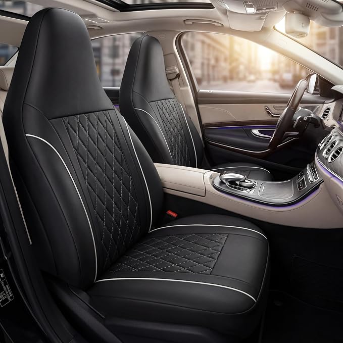 Universal Faux Leather Seat Covers — Front Seat — Black / White